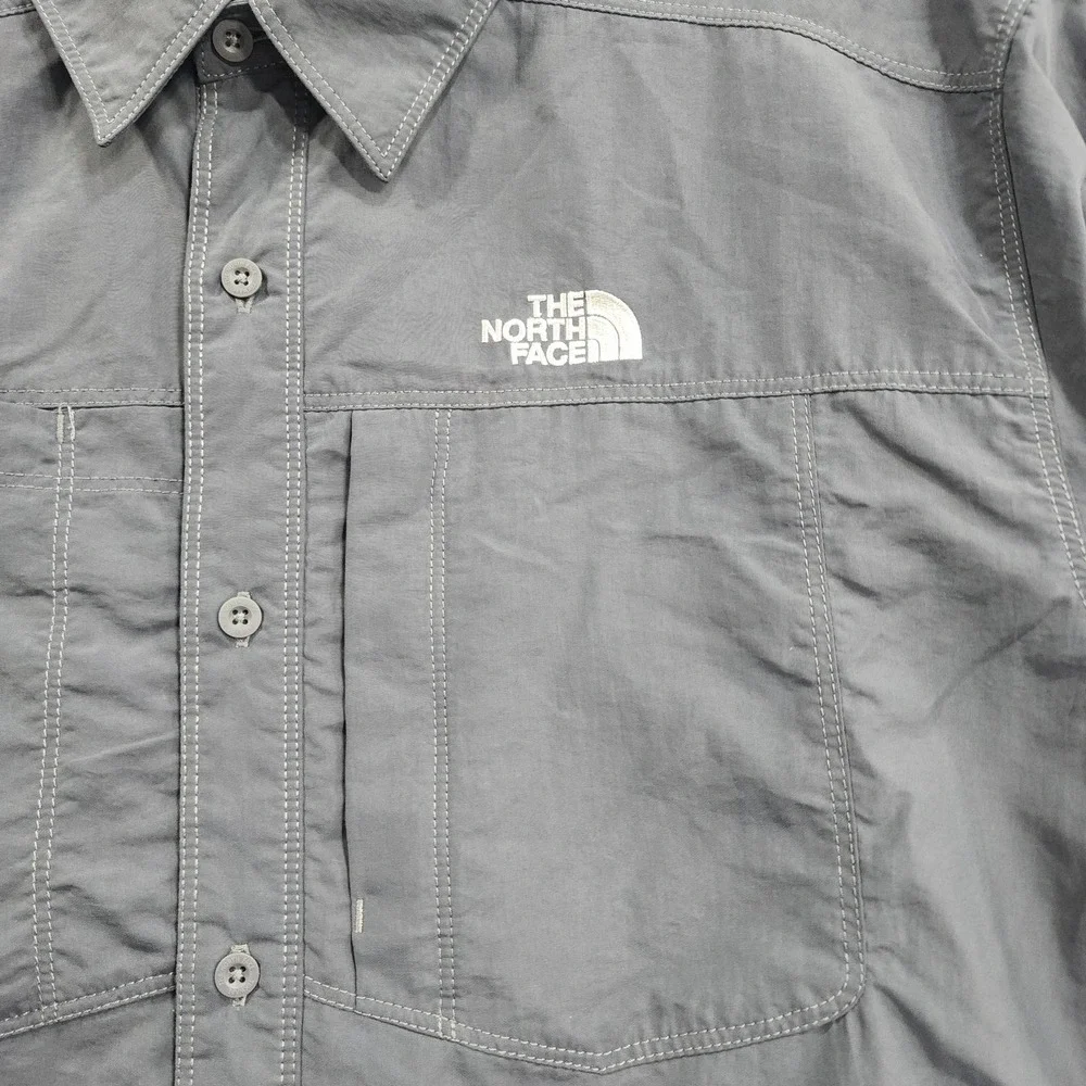 The North Face Shirt Mens L Gray Nylon Mesh Lined Button Up Long Sleeve Outdoor